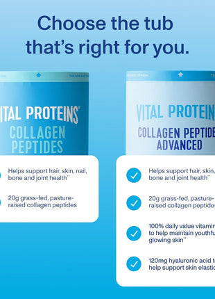 Vital Proteins Collagen Peptides Powder Advanced, Unflavored, 20oz | Hyaluronic Acid & Vitamin C, Supports Hair Skin & Nails, Collagen Peptides, 27 Servings