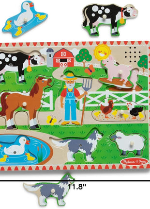 Melissa & Doug Old MacDonald's Farm Song Puzzle – 8-Piece Wooden Peg Puzzle with Light-Activated Sounds, Music Learning Toy for Toddlers and Preschoolers Ages 2+