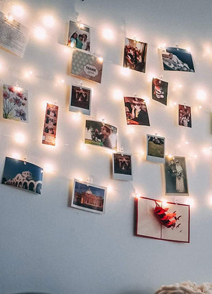 LECLSTAR Photo Clip String Lights 17Ft - 50 LED Fairy String Lights with 50 Clear Clips for Hanging Pictures, Photo String Lights with Clips - Perfect Dorm Bedroom Wall Decor Wedding Decorations