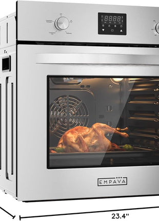 Empava Single Gas Wall Oven with 5 Cooking Funcitons, 24 inch Built-in Wall Convection Natural Gas Oven with Mechanical Control Knobs, Digital Display Panel, Stainless Steel