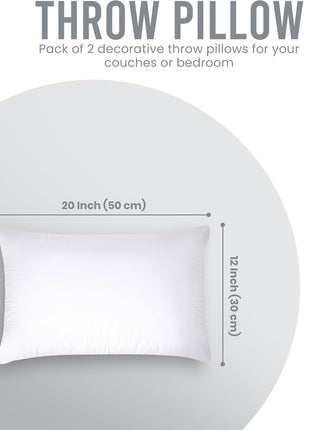 Utopia Bedding 12x20 Pillow Inserts, White Throw Pillows for Couch, 2 Pack | 100% Virgin Filling, Indoor cushion inserts for bed, sofa & couch, Supportive & fluffy decorative pillows, Set of 2, White
