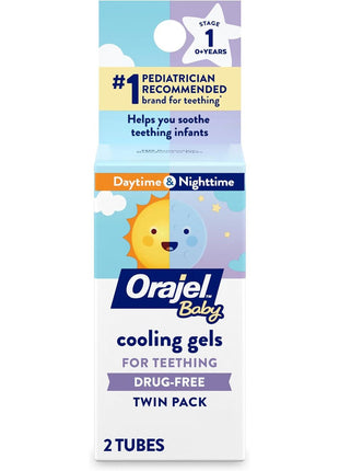 Orajel Baby Daytime & Nighttime Cooling Gels for Teething, Drug - Free, #1 Pediatrician Recommended Brand for Teething*, Two 0.18oz Tubes