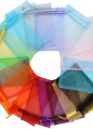 Tojwi 50pcs Organza Bags-Mix Color 3.54''x4.33''(9x11cm) Satin Drawstring Organza Pouch Wedding Party Favor Gift Bag Jewelry Watch Bags