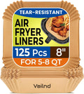 Air Fryer Paper Liners, 125Pcs Parchment Paper, Air Fryer Liners Disposable for Microwave, Non Stick Air Fryer Liner Square Free of Bleach (8IN)