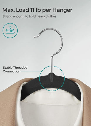 SONGMICS Velvet Hangers 50 Pack, Non-Slip Clothes Hangers, Suit Hangers with Shoulder Notches, Pants Bar, 360° Swivel Hook, Space-Saving, for Closet, Ink Black UCRF029B05