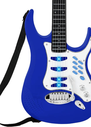 Best Choice Products Toy Kids Guitar Play Set Bundle, Pretend Play Toddler Electric Guitar Kit with Interactive Microphone, Amp, Whammy Bar, 6 Demo Songs and 2 Sticker Sheets - Blue