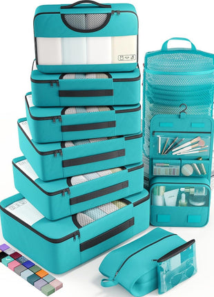 Veken 10 Set/8 Set Packing Cubes for Travel Essentials, Suitcase Organizer Bags in 4 Sizes, Carry-On Luggage Accessories with Large Laundry & Toiletry Bag, Must-Have for Airplane, Road Trip & Camping