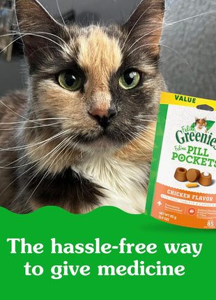 Greenies Feline Pill Pockets for Cats Natural Soft Cat Treats, Chicken Flavor, 3 oz. Pouch (85 Treats)