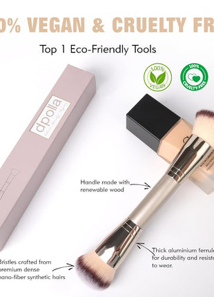 Dual-Ended Foundation Brush: Round & Angled makeup brushes, 100% Vegan Synthetic Makeup Brush for Flawless Blending and Application of Liquid, Powder, Cream, Blush