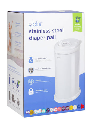 Ubbi Steel Diaper Pail, Odor Locking, No Special Bag Required, Award-Winning, Registry Must-Have, White | Award-Winning Registry Must-Have, Childproof Safety Lid with Lock, Holds Up To 55 Newborn Diapers, Modern Nursery Essential