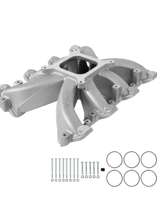 Holley Intake Manifold, LS Mid-Rise Carb, Square Bore, Single Plane, Cathedral Port, Aluminum, Natural, LS1 / LS2 / LS6, GM LS-Series, Each