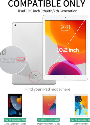 Case for iPad 9th/ 8th/ 7th Generation Case 10.2 Inch (2021/2020/2019 Release), Slim Trifold Clear Back Transparent Cover with Pencil Holder & Auto Sleep/Wake Cover,Bow Heart Floral Print