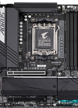 GIGABYTE B650M AORUS Elite AX AMD AM5 mATX Motherboard, Support Ryzen 9000/8000/7000 Series, DDR5, 12+2+2 Power Phase, PCIe 5.0 M.2, USB-C 3.2 Gen 2, WIFI6E, 2.5GbE, EZ-Latch, Q-Flash, RGB Fusion