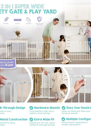 Regalo Safety 24"-192" Metal 2-in-1 Super Wide Baby Gate & Play Yard