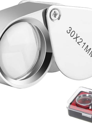 KINGMAS Pocket Jewelry Loupe 30x 21mm Jewelers Loop Eye Magnifying Glass Foldable Magnifier