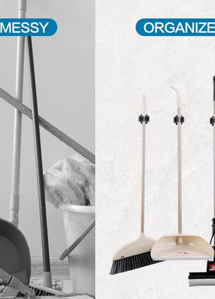 JAMEND CLXP 3PCS Broom and Mop Holder, Heavy Duty Garden Tool Organizer Rack Rake and Shovel Handle, Stainless Steel Mop Hanger. Wall Mounted Utility Rack with Screws, Matte Black