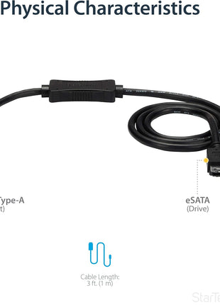 StarTech.com 3 ft USB 3.0 to eSATA Adapter - 6 Gbps USB to HDD/SSD/ODD Converter - Hard Drive to USB Cable (USB3S2ESATA3)