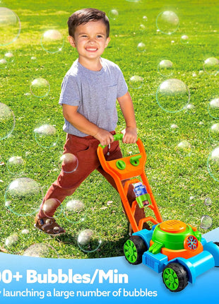 SLOOSH Spill-Proof Bubble Lawn Mower Toddler Toys Bubble Machine | Pretend Gardening Play Toy for Age 1 2 3 1-3 Year Old Baby Boys Girls for Indoor Outdoor Use Birthday Gifts (Blue)