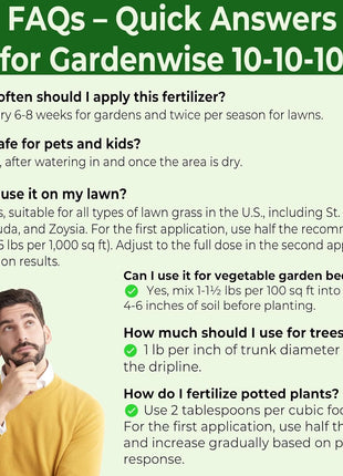 10-10-10 Plant Fertilizer Slow Release - 10 10 10 All Purpose Granular Garden Fertilizer for Vegetables, Tomato, Arborvitae, Shrubs, Rose, Flowers, Fruit, Fig Trees (1/2 Quart)