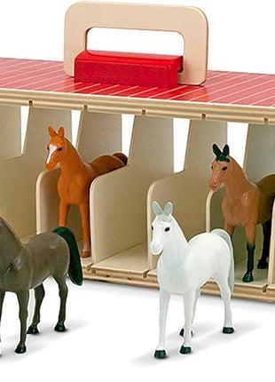 Melissa & Doug 3744 Take-Along Show-Horse Stable Play Set With Wooden Stable Box and 8 Toy Horses