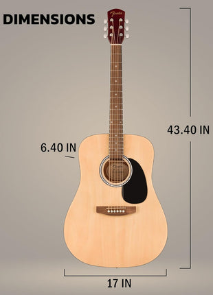 Fender Dreadnought Acoustic Guitar   Natural Bundle with Gig Bag, Strap, Strings, Picks, and Austin Bazaar Instructional Video