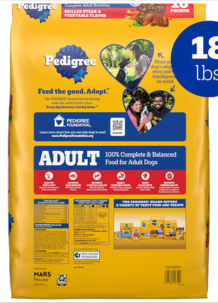 Pedigree Adult Dry Dog Food, Complete Nutrition, Grilled Steak & Vegetable Flavor, 18 lb. Bag