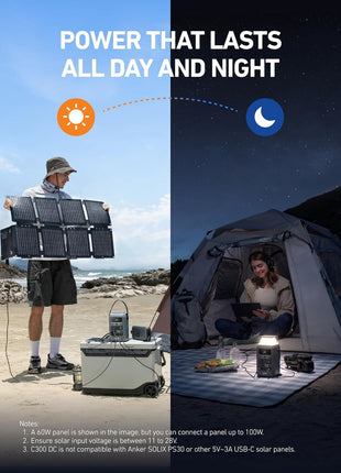 Anker SOLIX C300 DC Power Bank Station, Outdoor 288Wh Portable Power Station, LiFePO4 Battery, 300W Solar Generator, for Camping, Traveling, and Emergencies (No Wall Charger Included)