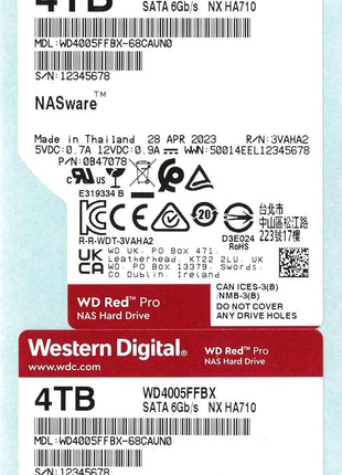 Western Digital 4TB WD Red Pro NAS Internal Hard Drive HDD - 7200 RPM, SATA 6 Gb/s, CMR, 256 MB Cache, 3.5 inch - WD4005FFBX
