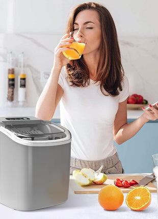 Crzoe Countertop Ice Maker,26Lbs/24H, 2 Sizes of Ice, Self-Cleaning,Grey | 8 Bullet-Shaped Ice Cubes Ready in 6 Mins, Portable Ice Machine with Ice Scoop and Basket for Home/Kitchen