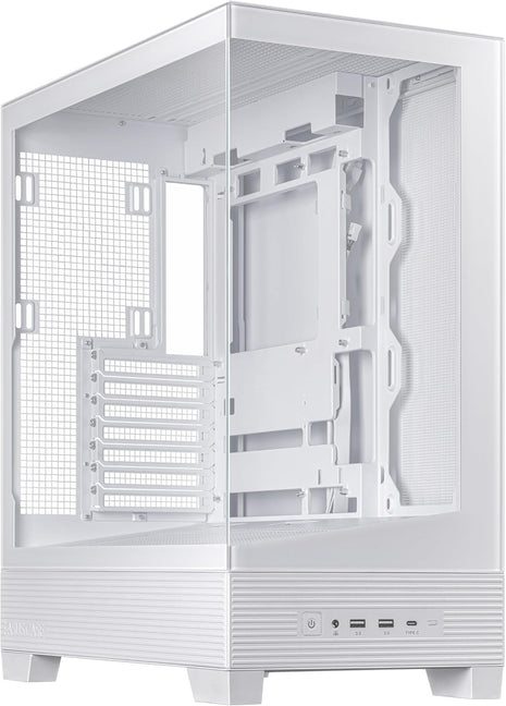 ASUS A31 White ATX Mid-Tower Gaming Case, Dual Tempered Glass, Frameless, BTF Hidden Connectors, 360 AIO Support, Angled Base, ARGB, Optimized Airflow, Seamless Cable Management
