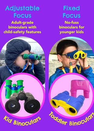 Kids Binoculars 8x21 Shockproof Green - Ages 3-12 with Case Neck Strap Compass Carabiner | High Resolution Optics for Bird Watching Camping Hiking | Birthday Gift Boys Girls