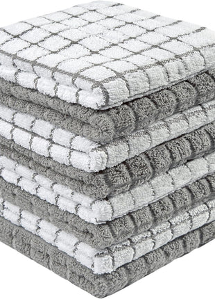 Bumble Dish Cloths (8 Pack)   100% Cotton Dish Rags & Kitchen Washcloths for Washing Dishes | 12 inch x 12 inch | 405 GSM | Gray