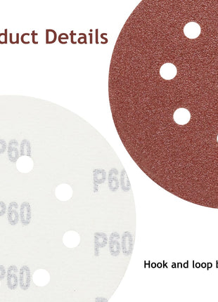 SUPBICCO 5 Inch 8 Hole Sanding Discs Hook and Loop, 50 PCS 60 Grit Round Sand Paper Disc, Aluminum Oxide Sandpaper Pads for Random Orbital Sander