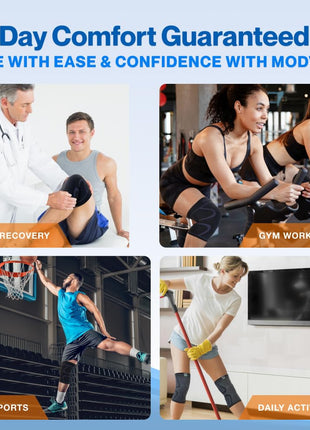 Modvel 2 Pack Knee Brace for Women & Men - Workout Knees Compression Sleeve for Knee Pain Relief Joint Support for ACL, Arthritis, Meniscus Tear Knees Brace for Sports, Rodilleras para Gym Fitness