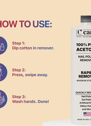 100% Pure Acetone Nail Polish Remover | Professional Quality | Easy To Use | Rapidly Removes Natural, Gel, Acrylic, and Glitter Nails | 8 Fl oz