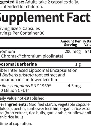 Garden of Life Liposomal Berberine and Chromium Picolinate for Already Healthy Blood Sugar, Glucose Metabolism and Cholesterol with Probiotics for Easy Digestion, Non GMO, Gluten Free, 30 Servings