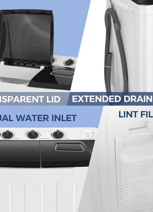Nictemaw Portable Washing Machine for Apartment, 30Lbs Twin Tub with Pump | Semi-Automatic, 19Lbs+11Lbs Washer and Spin-Dryer Combo, Dual Motor, Time Control, Compact Top Load for Dorms, Rv, Camping