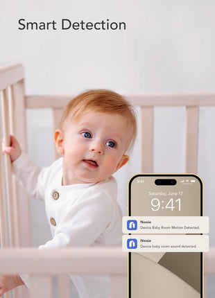 nooie Baby Monitor WiFi Smartphone, Baby Monitor with Camera and Audio 2.4GHz, Motion and Sound Detection, 2K HD Night Vision, Two-Way Audio, SD or Cloud Storage, Compatible with Alexa and Google