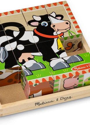 Melissa & Doug Farm Wooden Cube Puzzle with Storage Tray – 6-in-1 Animal Puzzle for Toddlers and Preschoolers – 16 Wooden Cubes – Farm Toy for Kids Ages 3+ - FSC Certified