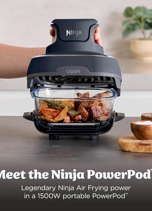 Ninja Crispi Glass Air Fryer, 4-in-1, Grey, FN101GY | Max crisp, bake, air fry, recrisp, 450F max, 4 Qt and 6 Cup containers, PFAS-free glass