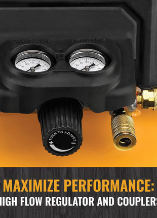 Bostitch 6 Gallon Pancake Air Compressor & 13 Piece Accessory Kit: Air Hose, Blow Gun and Adapter, Blow Chuck, Tire Gauge, Rubber Blow Gun Nozzle, Inflation Needle, and Male Quick Connect Plug