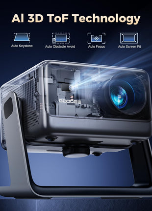Goodee Viedo Projector With Wifi And Bluetooth, Smart Movie System/ Dolby Audio/ Auto Focus & Keystone Portable Projector, 4k Video Decode & 1080p Native For Home Theater / Outdoor