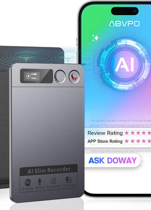 AI Voice Recorder, Note Voice Recorder - Transcribe & Summarize, AI Noise Cancellation Technology, Supports 152 Languages, 64GB Memory APP Control Audio Recorder for Lectures, Meetings, Calls, Gray