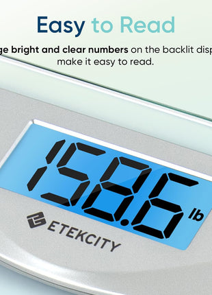 Etekcity Digital Body Weight Bathroom Scale, 6mm Tempered Glass, 400 lbs | Large Blue LCD Backlight Display, High Precision Measurements for Home Bathroom Use