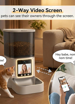 Automatic Cat Feeder with Camera, 2-Way Video& Audio, HD Video with Night Vision, 5G WiFi Pet Feeder, 5L Large Food Storage Container for Multiple Pet, Detachable for Easy Clean (White)