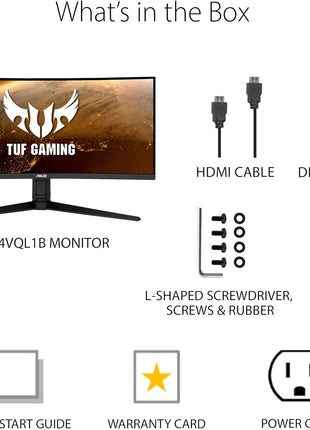 ASUS VG34VQL1B TUF 34 Inch Curved Gaming Monitor - WQHD (3440x1440), 165Hz, 1ms, Extreme Low Motion Blur, FreeSync Premium, Eye Care, Height Adjustable, DisplayHDR 400, DisplayPort, HDMI, USB