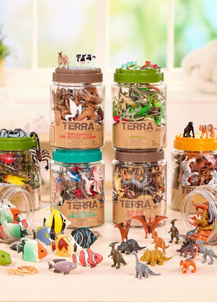 Terra by Battat Wild Animal Figurines Tube, 60 Mini Safari Figures, Animals | 60 realistic mini wild animal figures in a portable tube for pretend play, crafts, dioramas, sensory bins, Animals, 3+ Years