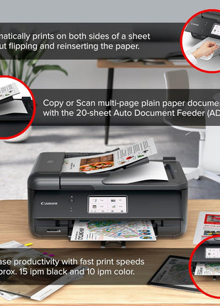 Canon PIXMA TR8620a - All-in-One Printer Home Office|Copier|Scanner|Fax|Auto Document Feeder | Photo, Document | Airprint (R), Android, Black, Works with Alexa