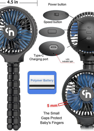 WiHoo Portable Stroller Fan, 11H Ultra-long Battery Life 3 Speed 360°Rotate, USB Rechargeable or Battery Operated Cooling Clip On Personal Fan for Baby Crib Travel Car Seat Black