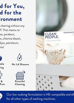 The Clean People Laundry Detergent Sheets - Laundry Soap - Ultra Concentrated, Recyclable Packaging, Stain Fighting - Fresh Scent, 32 Pack